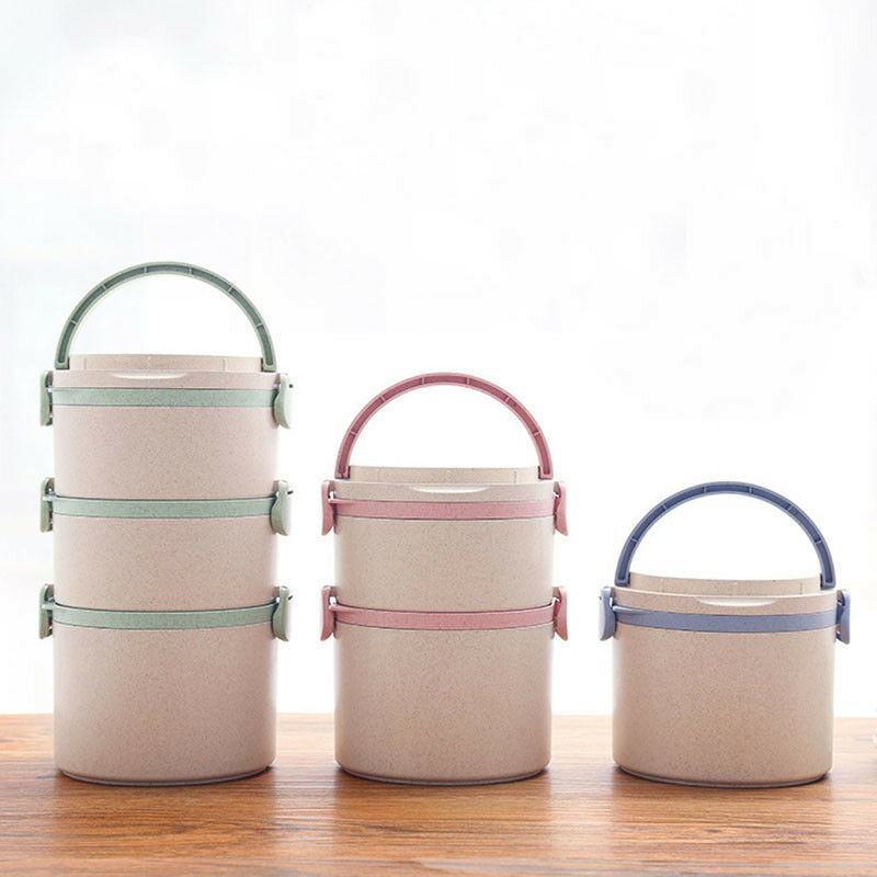 1500ml Round Shape Rice Husk Lunch Box Set for Adults