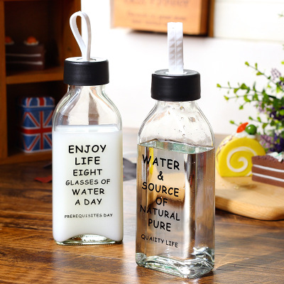 Alphabet Creative portable glass sealed water bottle portable drink milk cup handy mug wholesale