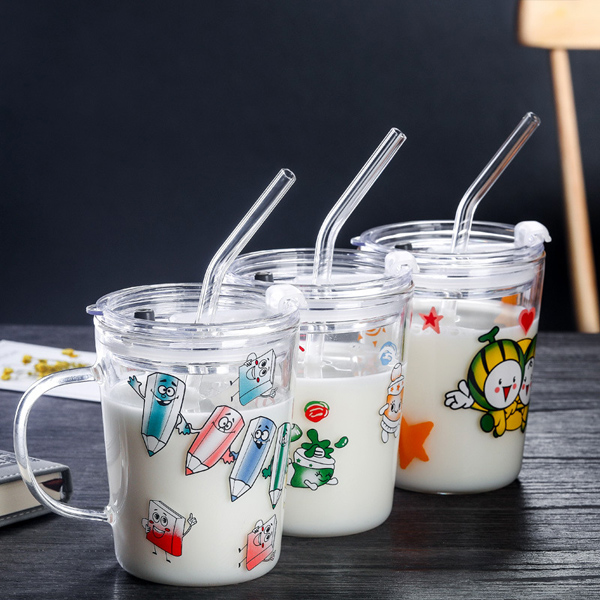 Custom gift transparent double drink glass straw bottle