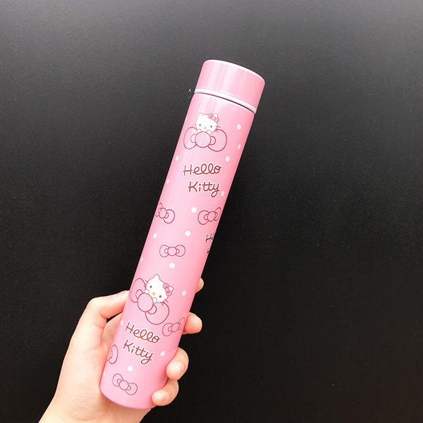 Anti-wolf stick stainless steel bottle Cady cat cartoon student lady pink slender bottle