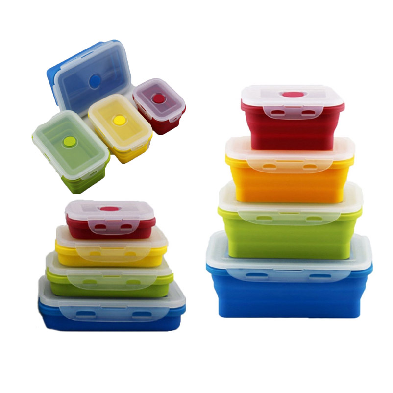 Custom Food Child Foldable Collapsible 2 3 Compartment School Silicone Bento Lunch Box for Kids Adult