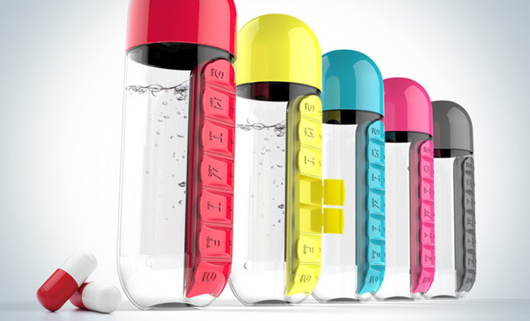 New Product Bottle Plastic Water Bottle Weekly 7 Day Round Rotating Press Button Plastic Pill Tablet Capsule Box