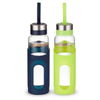 Portable borosilicate glass water bottle with silicone sleeve