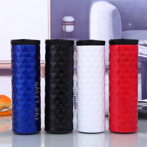 New Business Diamond Straight Cup Double Stainless Steel Thermal Insulation Cup Car Cup Car-borne Thermal Insulation Bottle