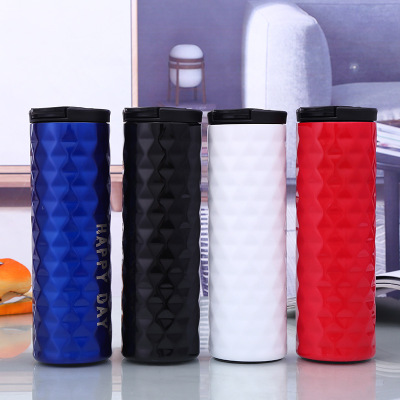 New Business Diamond Straight Cup Double Stainless Steel Thermal Insulation Cup Car Cup Car-borne Thermal Insulation Bottle