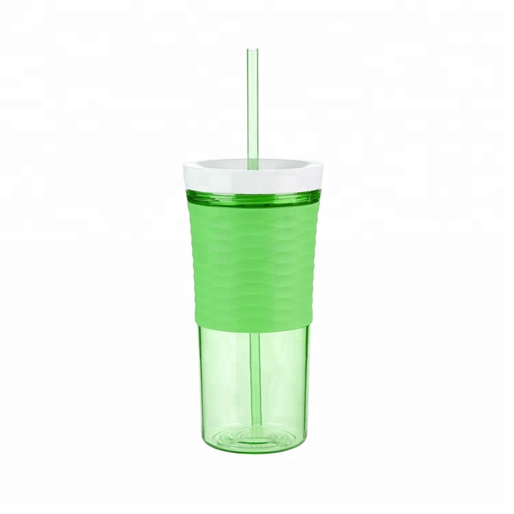 With Logo Custom Straw Portable Coffee Water Cup Double-deck Plastic Bottles