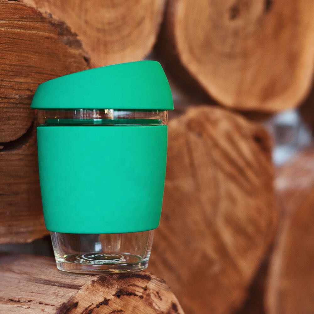 BPA Free Cup Custom Clear Borosilicate Glass Travel Mug Reusable Coffee Cup Glass Travel Cup For Coffee