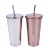 New Custom Logo Pink Sliver Couple Coffee Cup With Straw Stainless Steel Water Bottles
