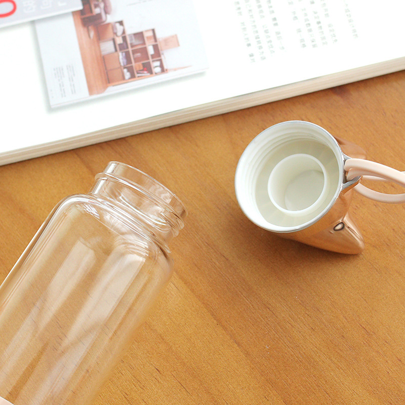 Creative Flash Fox Water Bottle with Rope Cute Cartoon Portable Outdoor Women Glass Drinking Bottles Insulation Cover