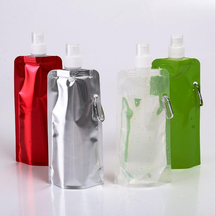 wholesale custom logo printed clear folding bpa free 16oz collapsible foldable water bottle with carabiner for sport drinking