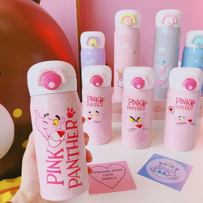 Pink Panther Simple Tea Cup Cartoon Jump Thermal Insulation Cup Portable Student Large Capacity Stainless Steel Water Cup Lovely Cup