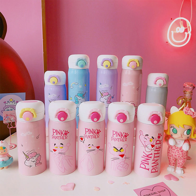 Pink Panther Simple Tea Cup Cartoon Jump Thermal Insulation Cup Portable Student Large Capacity Stainless Steel Water Cup Lovely Cup