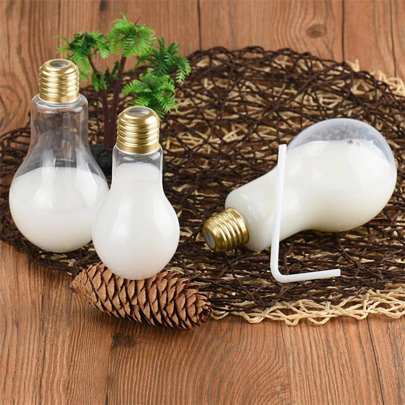 Creative Summer Bulb Water Bottle Cute Brief Fashion Cute Milk Juice Light Bulb Leak-proof Cute WaterBottle Portable Bottles