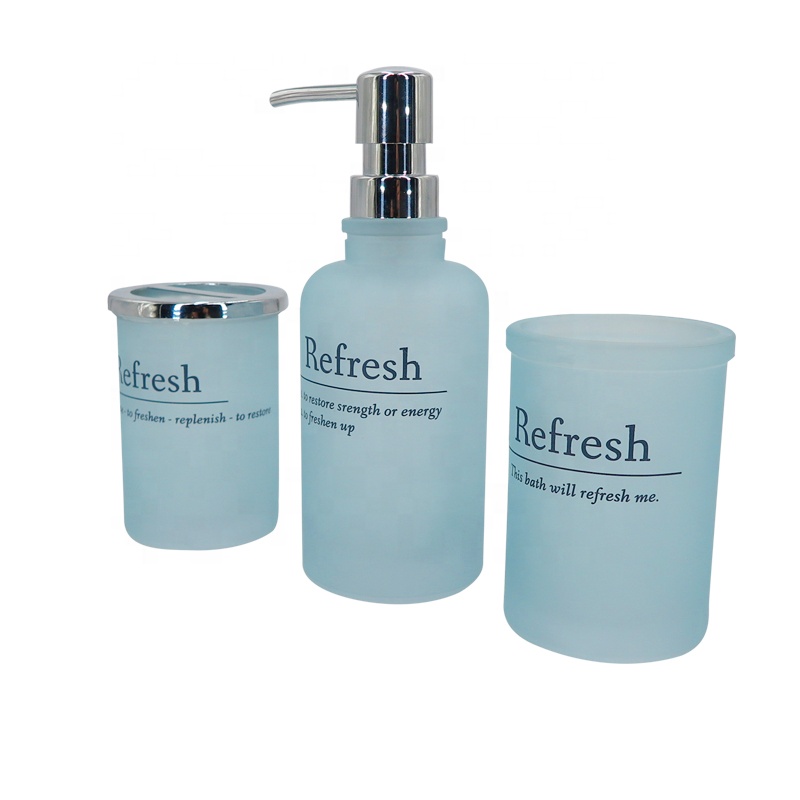 3 Pcs Glass Water Bottle Lotion Soap Dispenser Toothbrush Holder Tumbler Bathroom Accessories