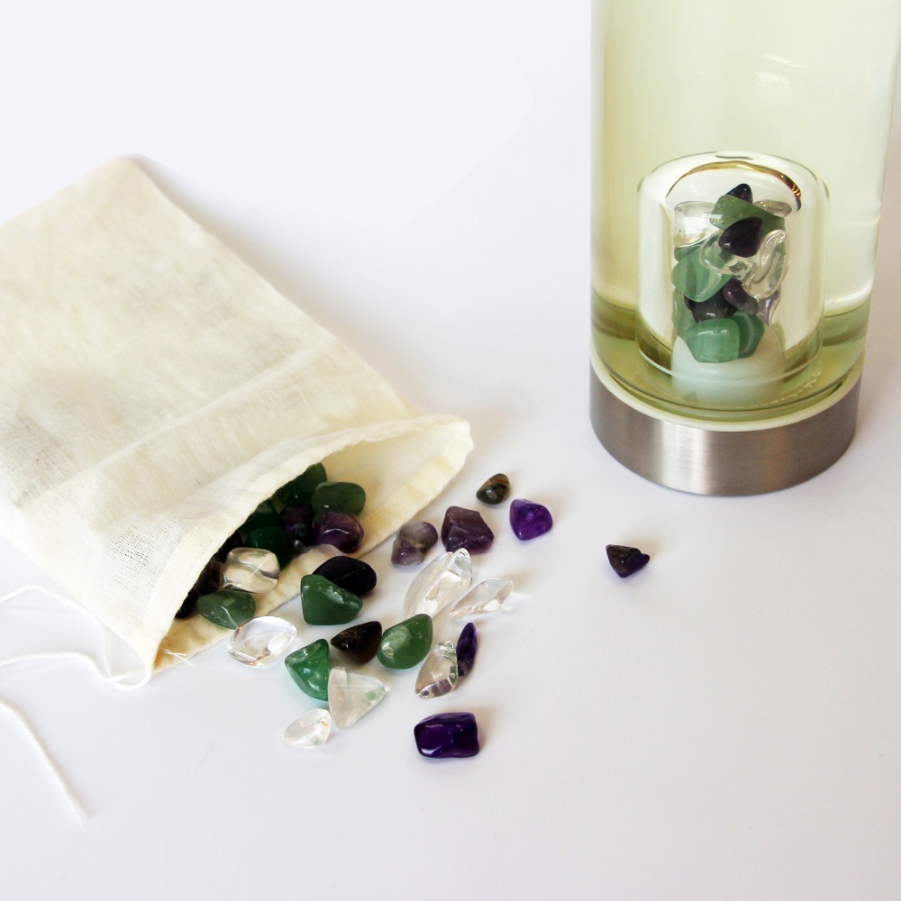 BPA Free Drink Crystal Infused Gemstone Glass Water Bottle