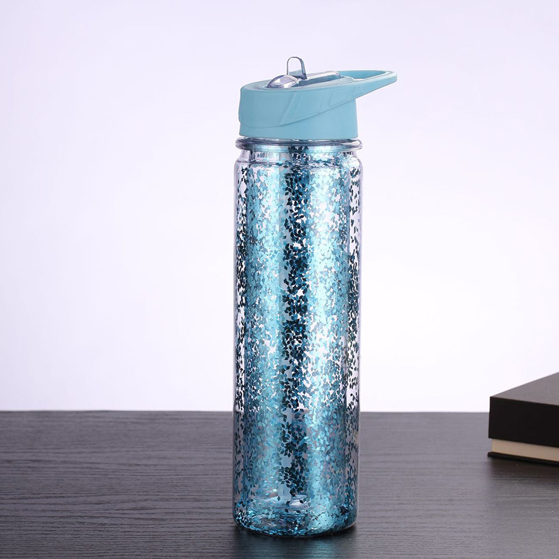 New arrival wholesale double wall glitter water bottle sport clear