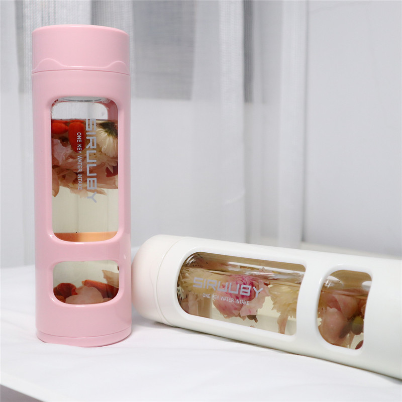 Plastic Glass Cup with Tea Filter Tea Portable Male And Female Glass Water Bottle Student Couple Drop-proof Cup Report