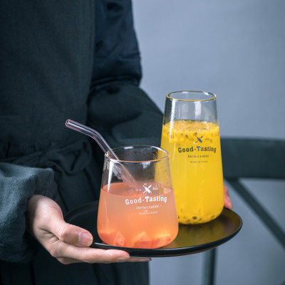 Direct sales simple high glass lamp worker Milk cup alphabet cold drink water cup dessert cup smoothie big belly Cup