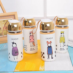 Most popular lovely cartoon glass water bottles gift bottle for children