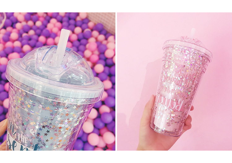 Wholesale Creative Cup Plastic Graffiti Star Double Cup Slide Cap Ins Coffee Cup Cup Creative