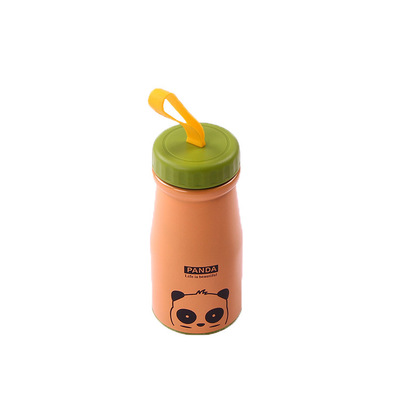 Korean creative stainless steel insulating cup cute cartoon children milk cup portable water cup with rope can be customized