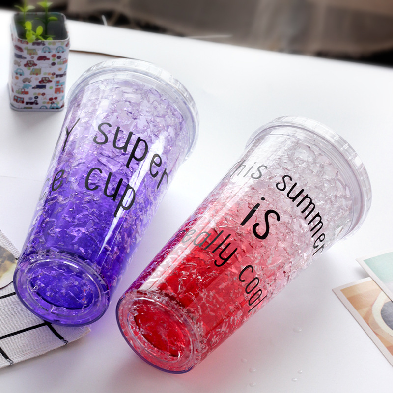 Summer hot selling beach Freezing Gel ice cream cup wholesale reusable custom logo plastic cup with lid and straw