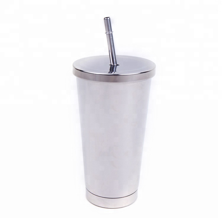 New Custom Logo Pink Sliver Couple Coffee Cup With Straw Stainless Steel Water Bottles
