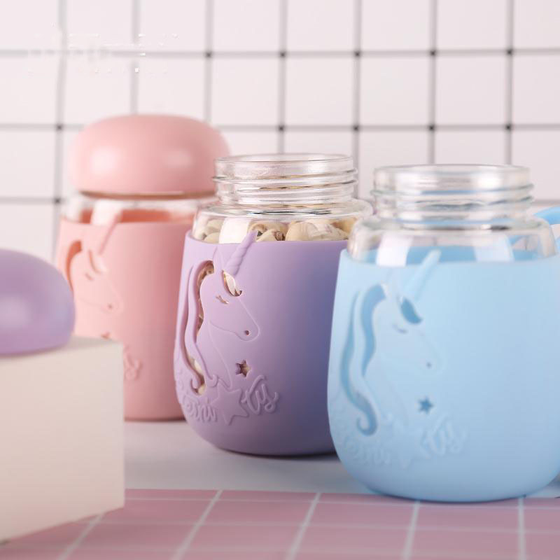 New Cartoon cute Kids portable unicorn glass water cup