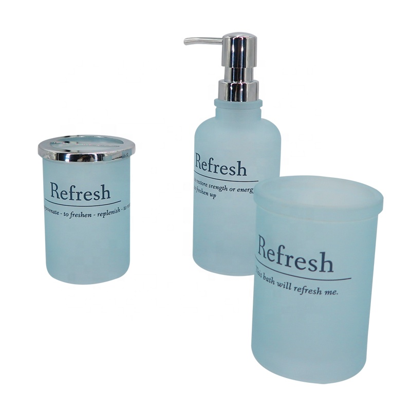 3 Pcs Glass Water Bottle Lotion Soap Dispenser Toothbrush Holder Tumbler Bathroom Accessories