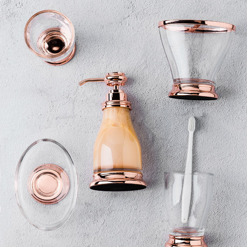 5 Pcs Luxury Soap Dispenser Toothbrush Holder Soap Dish Double Tumbler Rose Gold Bathroom Accessories