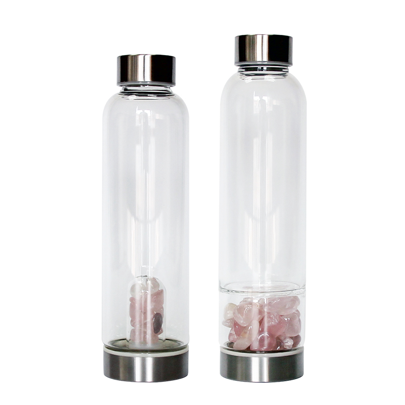 BPA Free Drink Crystal Infused Gemstone Glass Water Bottle
