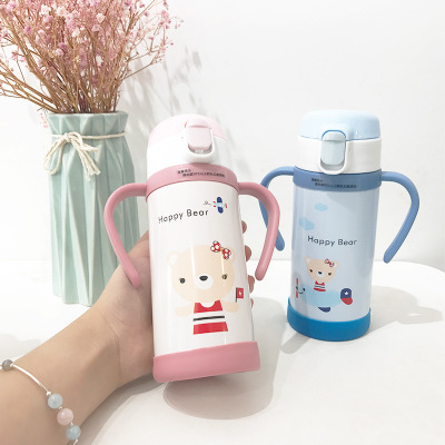Outdoor sports children's straw insulation cup creative stainless steel children cartoon Cup wholesale