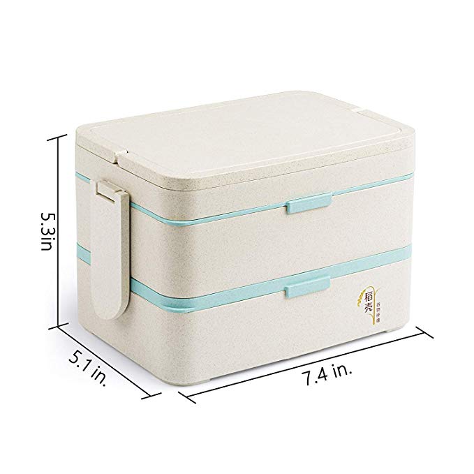Dual Compartment Microwave Wheat Straw Men Bento Lunch Box Adult