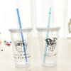 Customized Double Wall Plastic Christmas Straw Cup With Straw Lid