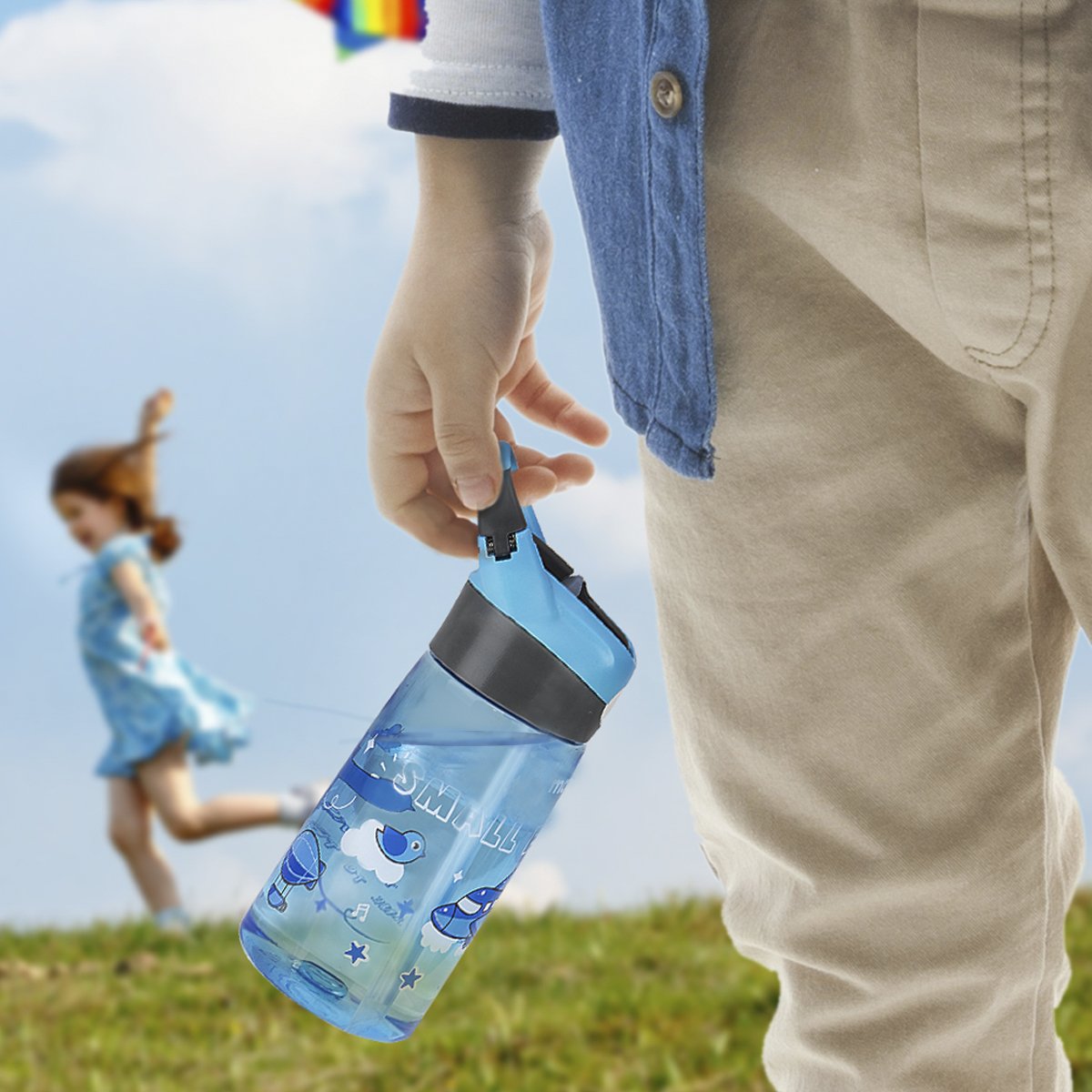 12OZ Amazon Hot Plastic Kids Water Bottle with Straw 