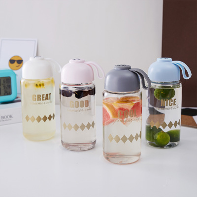 Brief English GOLD Glass High Borosilicate High Temperature Resistant Hand Cup Outdoor Gift Water Cup for Students and Teenagers