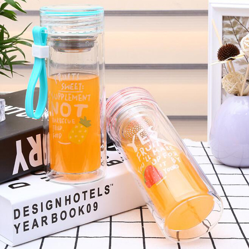 Wholesale Custom 350ml Double Wall Water 16oz Glass Bottle Manufacturer, Glass Drinking Bottle With Tea Infuser