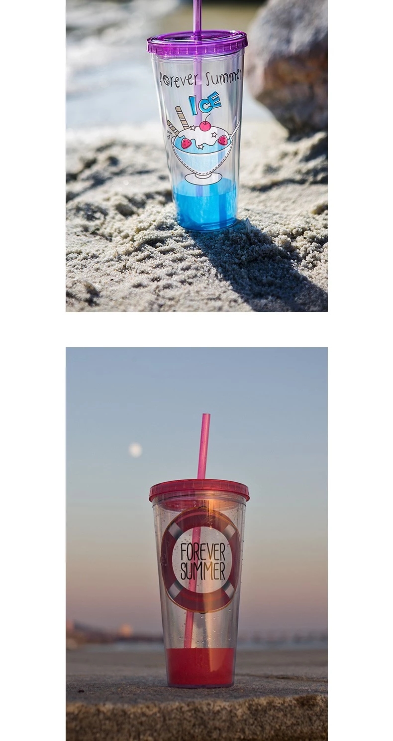 Hot sell fashionable summer juice bottle with straw water bottle (2)