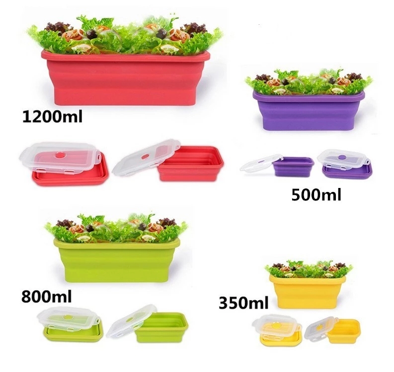 Different Capacity Food Storage Containers Foldable Silicone Lunch Box BPA Free (4)