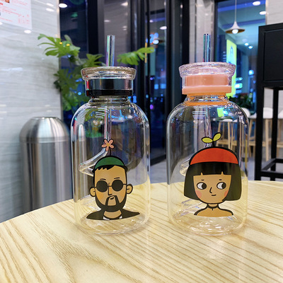 Male and female students double cover heat resistant male and female tea cup water bottle