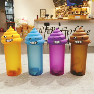Cartoon Funny Multi Color Dull Polish Plastic Water Bottle With Cove