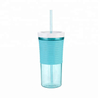 With Logo Custom Straw Portable Coffee Water Cup Double-deck Plastic Bottles