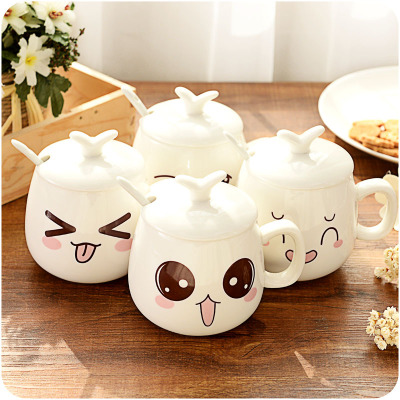 Creative Ceramic Mark Cup couple ceramic with cover personality sprout Expression Mug