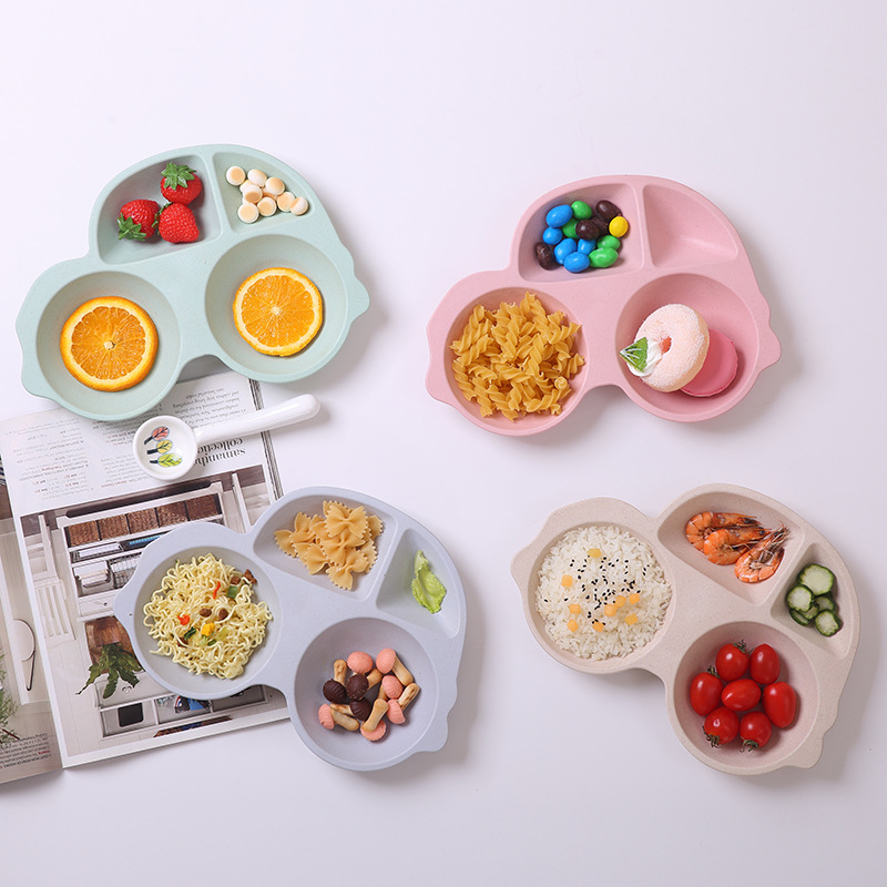 Degradable Bamboo Fiber Food Plate, Kids Travel Food Tray