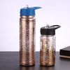 New arrival wholesale double wall glitter water bottle sport clear plastic water bottle with straw