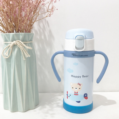Outdoor sports children's straw insulation cup creative stainless steel children cartoon Cup wholesale