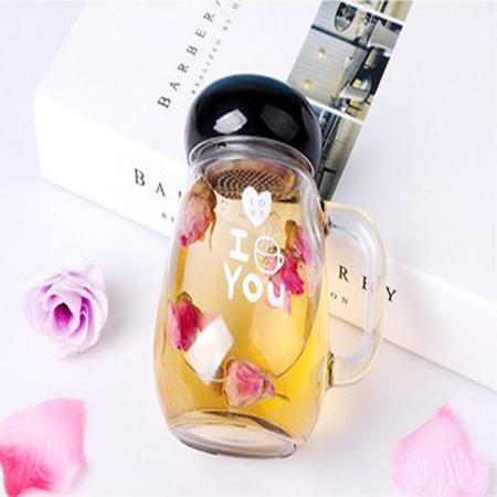  Office with cover Water Cup creative transparent flower tea cup portable cute Custom Tea glass