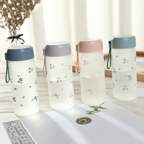 Flowers fashion warm glass silicone rope outdoor students high boron silicon water bottle