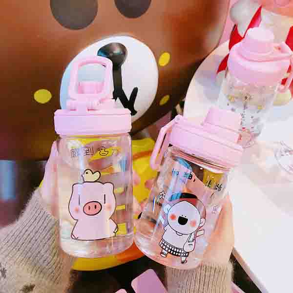 Cute portable student home outdoors transparent glass water bottle