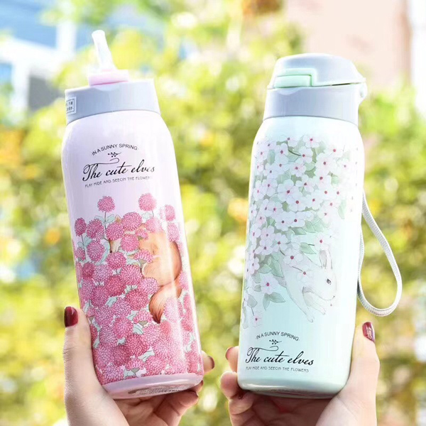 304 stainless steel straw insulation bottle exercise fitness student portable bottle